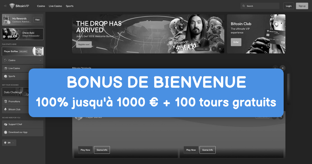 BitcoinVIP Casino welcome bonus
