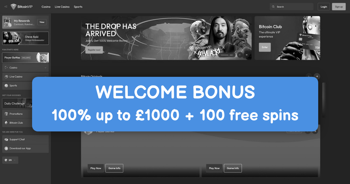 BitcoinVIP Casino welcome bonus